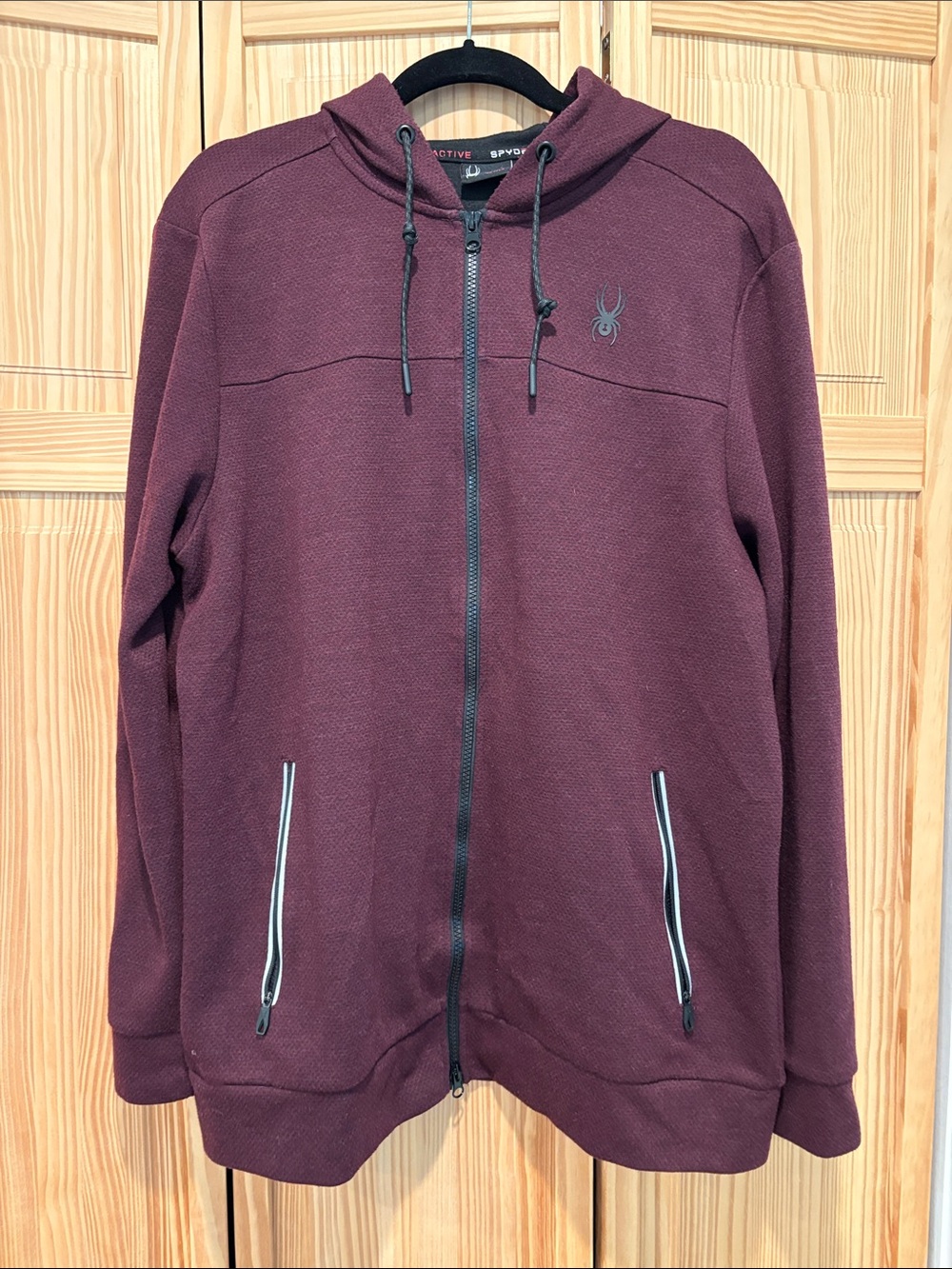 Spyder Men's Textured Performance Full-Zip Hoodie Sweater in Wine